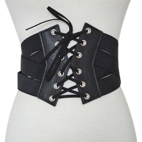 Hot Women Elastic Zipper Cross Tie-up Wide Waist Belt Corset Dress Waistband Gift