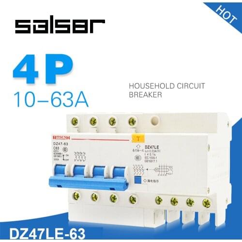 DZ47LE-63 4P Small-sized Electric Protect Mini Circuit Breaker Household Defence Electric Leakage MCB