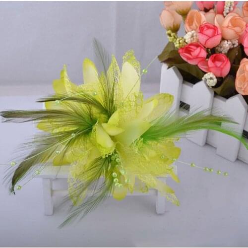 Fashion Flower Feather Bead Corsage Hair Clips Fascinator Bridal Hairband Brooch Pin -MX8