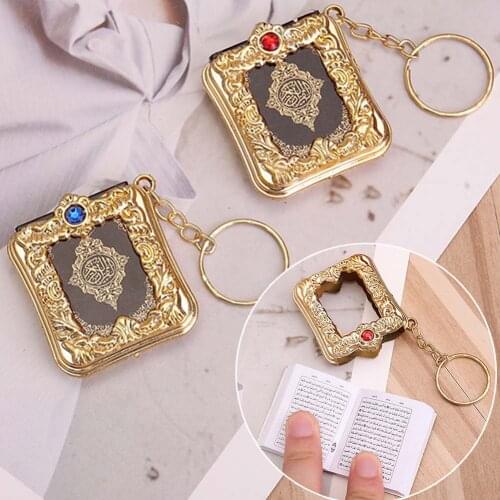 Muslim Keychain Cute Pendant Key Ring Fashion Classic Mini Ark Quran Book Real Paper Can Read Durable Resin Islamic Key Holder