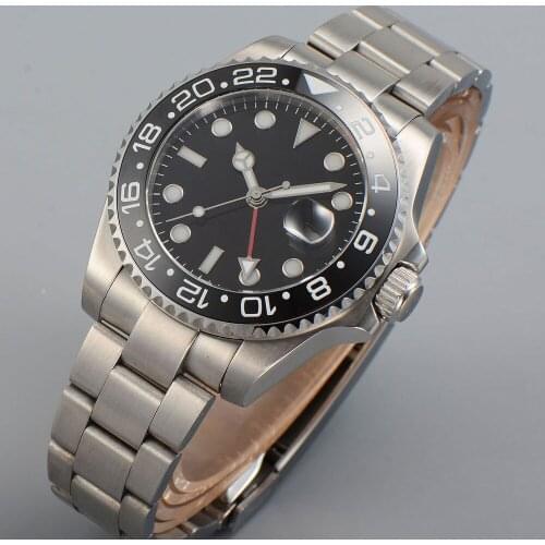 40MM Black Dial Sapphire Glass Ceramic Bezel Date Glass Case Back GMT Automatic Mens Wristwatch
