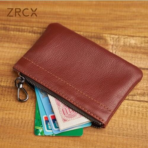 ZRCX Mens Genuine Leather Coin Purse Retro Head Layer Cowhide Card Bag Handmade Zipper Wallet Key Case Car Key Case