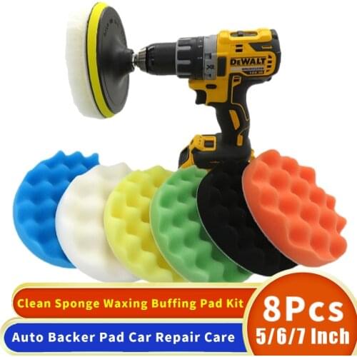 5/6/7 Inch 8Pcs/Set Car Polishing Pads Kit Clean Sponge Waxing Buffing Pad M14 Thread Wool Ball Auto Backer Pad Car Repair Care