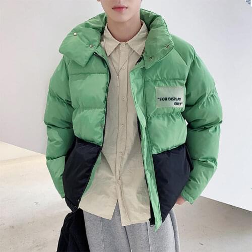 2020 Winter New Thickened Loose Stand Collar Casual Fashion Version Color Contrast Youth Trend Mens Cotton-padded Jacket Homme