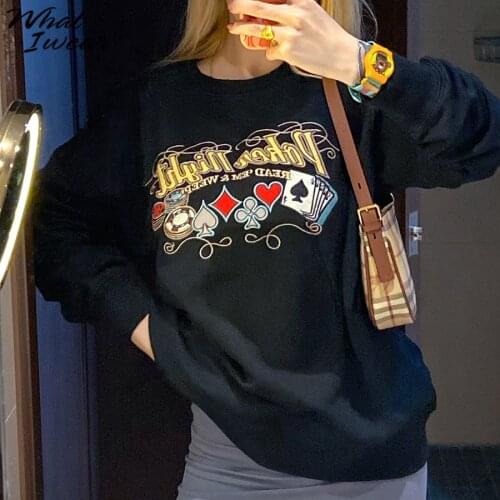 Autumn Loose Embroidery Pullover Woman Hoodies Chic Oversize Tops Korean Style Streetwear Sweatshirt Female Kpop Basic Clothing