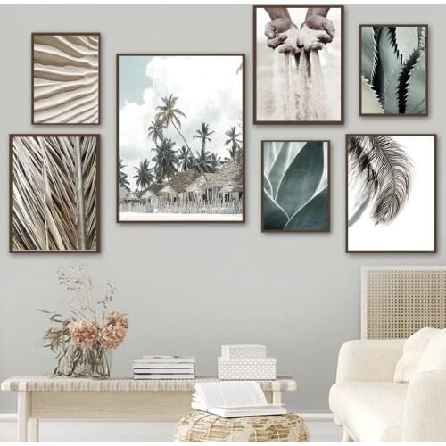Sand Palm Leaf Coconut Tree Succulent Wall Art Canvas Painting Nordic Posters And Prints Wall Pictures For Living Room Decor