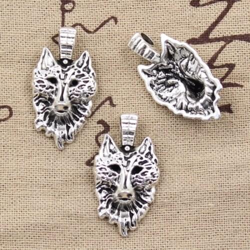 5pcs Charms Wolf Head 30x15mm Antique Bronze Silver Color Plated Pendants Making DIY Handmade Tibetan Bronze Finding Jewelry