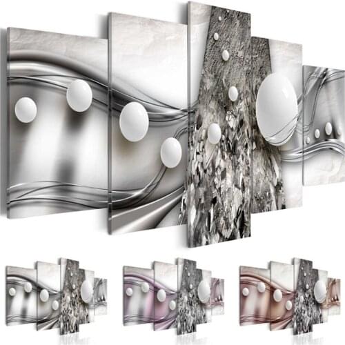 5Pcs Geometric Abstract White Ball Silver Wall Art Posters Canvas Pictures HD Prints Paintings Home Decor Living Room Decoration