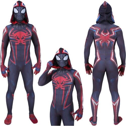 PS5 2099 Cosplay Costume Hood Zentai Superhero 3D Print Lycra Spandex Bodysuit Suit Jumpsuits Halloween Custome For Adult/Kids