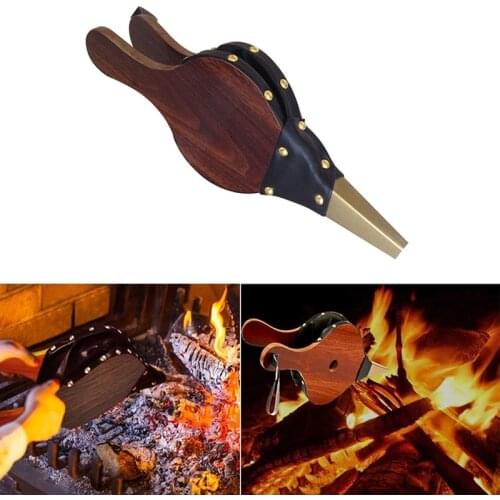 Manual Fireplace Blower Portable Leather Bellows Stove Mini Vintage Wooden Fireplace Blower Outdoor Barbecue Accessories