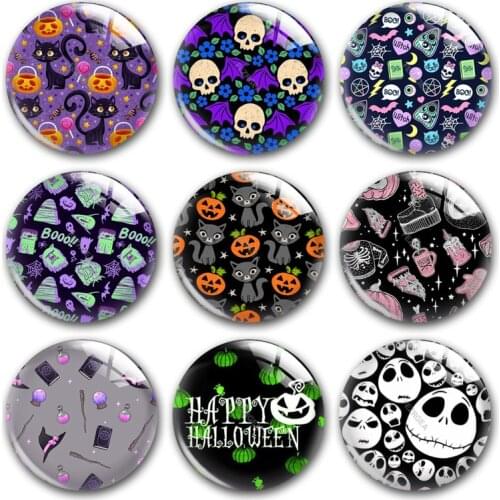 Handmade Halloween party skull pumpkin boo Round photo glass cabochons demo flat back DIY jewlery Making findings accessory