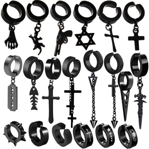 1 Pairs Ear Clip Non Piercing Earrings Fake Earrings for Men Circle Round Earring Fashion Jewelry Punk Rock Style Black