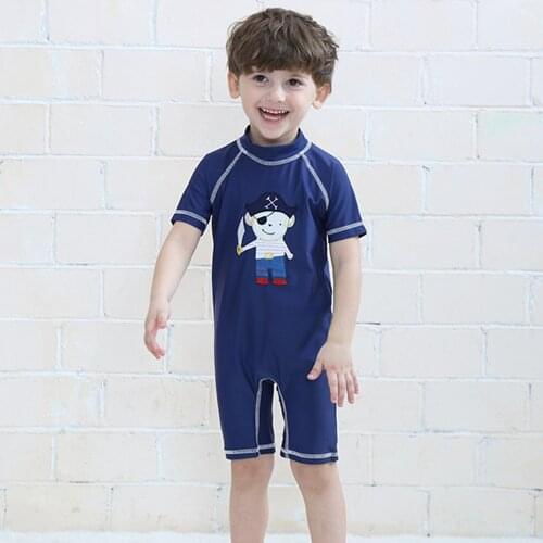 Boys Favorite Pirate Captain One-Piece Swimsuit Children Blue Quick Dry Surfing Suit Baby Boy Anti-Sun Beachwear Free Shipping
