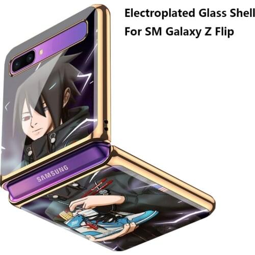 Glass Phone Cover For Samsung Galaxy Z Flip 5G Case Plating Anime Painting New Fashion Light Thin Shockproof Protective Funda