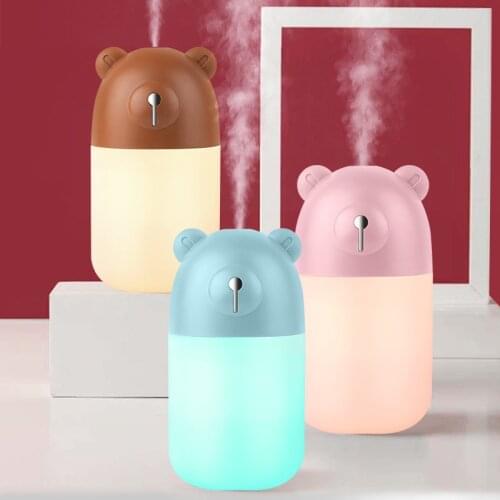Cute Bear USB Humidifier Mini Pet Ultrasonic Cool Air Mist Maker Spray Fogger Colorful LED Light for Car Home Bedroom Diffuser