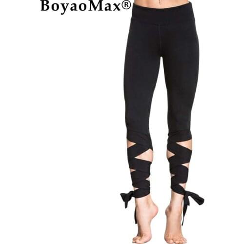BoyaoMax Women Ballerina Yoga Pants bandage Cropped leggings Sports dance Tight Leggings fitness Cross Pants Running Tights pant