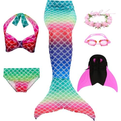 Kids Swimmable Mermaid Tail for Girls Summer Bating Mermaid Costume Dress for Girls With Flipper Monofin For Swim Clothes Set