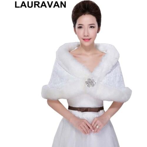 2020 Elegant Women Flower Pattern Warm Faux Fur Ivory Bride Bolero Wedding Dress Wrap Shawl Bridal Jackets Coat Accessories