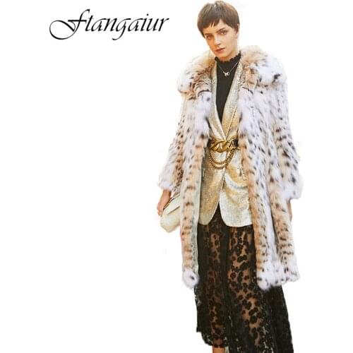 Ftangaiur 2019 Winter Italian Limited Import White lynx Cat Bobcats LYNX Natural Fur Coats Womens Medium Real LYNX Fur Coats