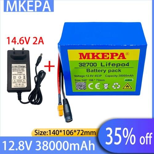 2021 32700 LiFePO4 battery 4s3p 12.8v 38Ah 4S 40A 100A balanced BMS, suitable for power ship and 12V ups +14.6v 2A charger