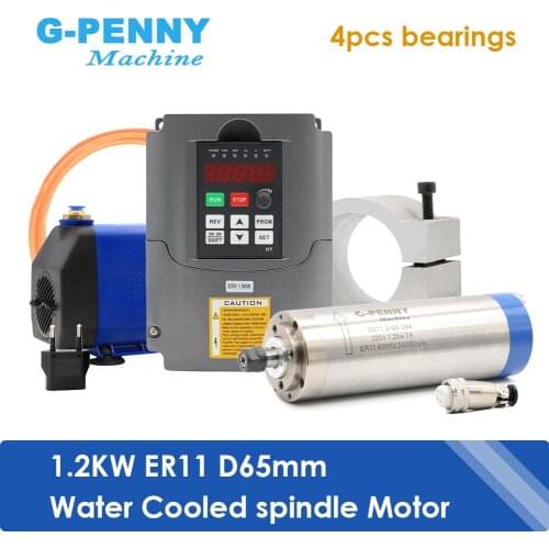 NEW!! 1.2KW ER11 Water Cooled Spindle Motor 220V 400Hz 4PCS Bearings & 1.5KW Huanyang Inverter & 65mm Bracket & 75W Water pump