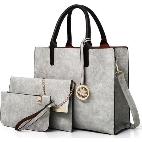 Fashion Simple 3PCS Womens Bag Set PU Leather Handbag Ladies Solid Color Messenger Bag Shoulder Bag Wallet Bags 20#48