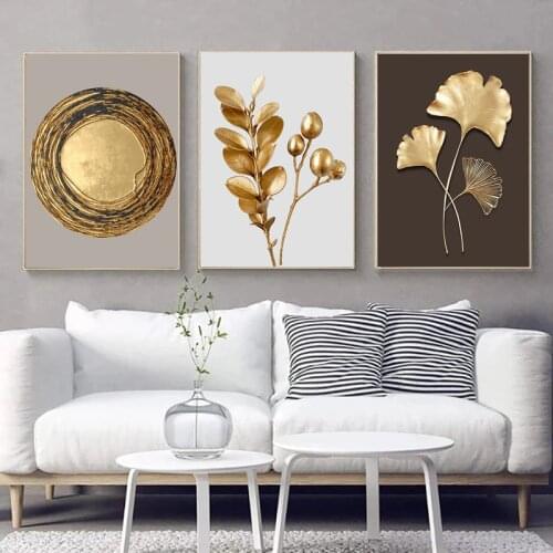 Abstract Golden Leaf Nordic Style Canvas Painting Modern Posters and Prints Wall Art Pictures for Living Room Home Decor Cuadros