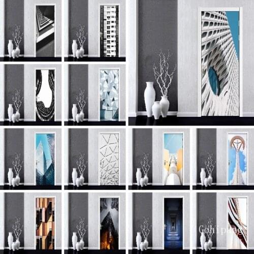 Architectural Landscape Door Stickers 3D Creative Room Door Poster Renovation Self-adhesive Elevator Bedroom Door Moisture-proof