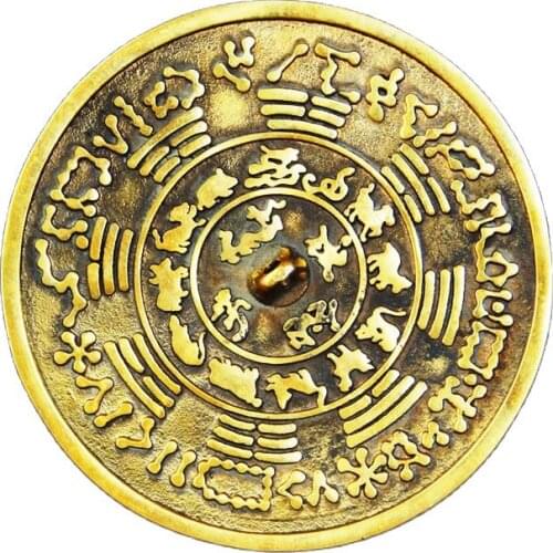 Free shipping Pure copper Zodiac flat mirror bronze mirror mirror gossip mirror hall town house evil spirit Feng Shui pendant