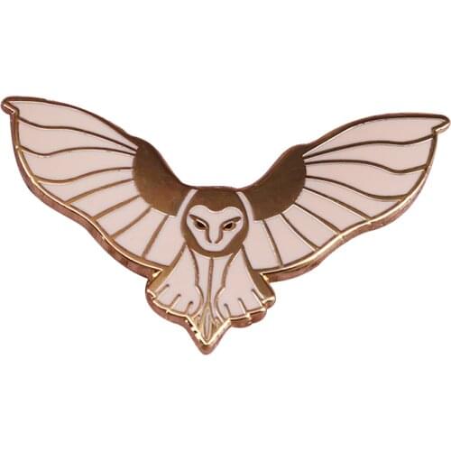 Barn owl in flight hard enamel pin shiny bird brooch beautiful elegant addition to backpack costume