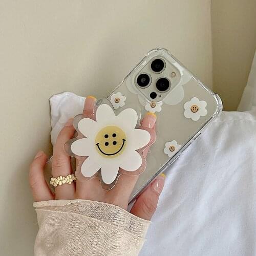 Cute Smile Sun Flower Phone Case for iphone 11 12 Pro Max Mini Xs X Xr 7 8Plus Daisy Stand Shockproof Transparent Cover