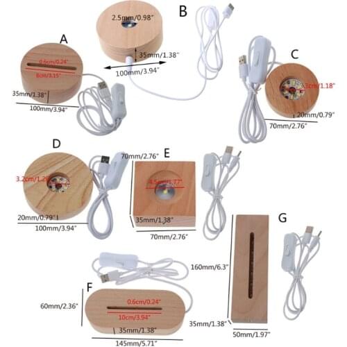 Handmade Wood Rectangle Round Oval Shape LED Display Base Resin Art Ornament Wooden Night Lighted Base Stand Crafts 87HB