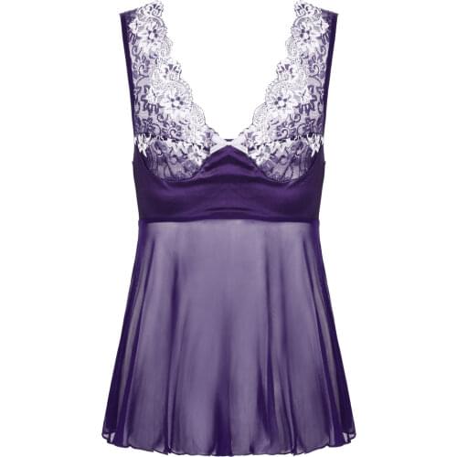 Men Robe Sexy Dresses Exotic Sissy Lingerie Low-cut Floral Lace See-through Mesh Babydoll Crossdressing Gay Nightwear Baby Doll