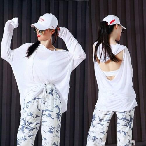 Jazz Dance Costumes Adults Loose Sexy Backless Top Shirts Hip Hop Clothing Women Nightclub Dj Ds Dancer Stage Outfit DT2226