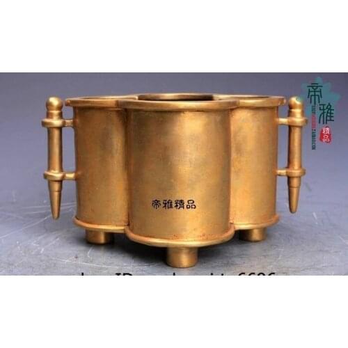 China Buddhism Pure Copper 24K Gold Gild Silver-gilt Plum Incense Burner Censer