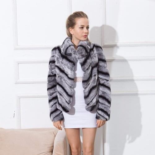 Short real chinchilla rabbit Rex rabbit fur coat