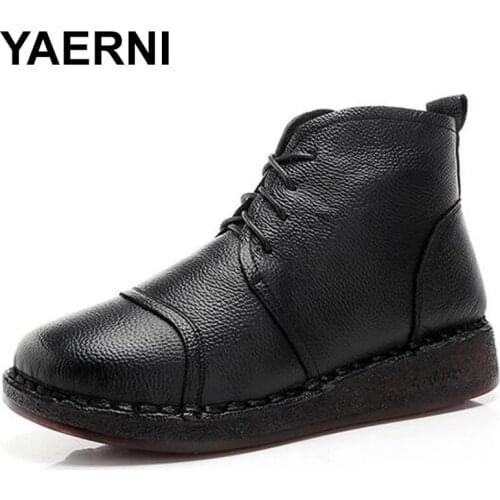 YAERNIBest Sale New Cowhide Plush Keep Warm Shoes Woman Winter Boots Ankle Boots Flat Comfort Soft SoleCasual Shoes Womens Boot
