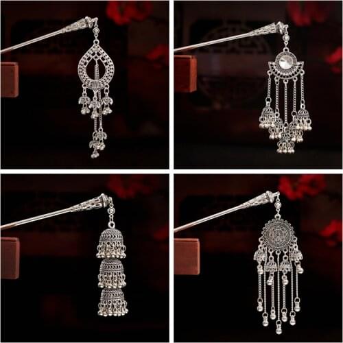 Layered Bells Hairpins For Hair Boho Vintage Pendant Hair Pin Accessories For Jewelry Gift Women Headdress Tiara Rhinestones