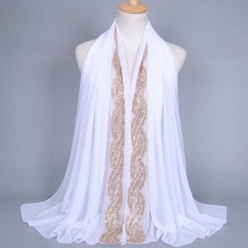 80*170cm malaysia women muslim chiffon hijab scarf with diamonds femme musulman glitter headscarf islamic hijab shawls wraps