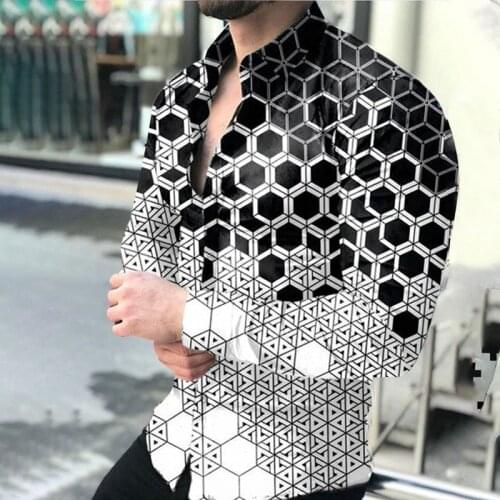 Casual Digital Printing Long Sleeve Tops Men 2021 Spring Autumn Fashion Shirts Turn-down Collar Buttoned Shirt Mens Streetwear