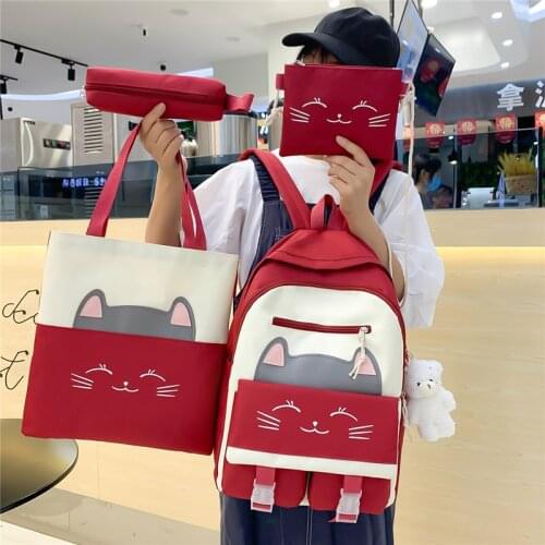 4 Piece Set Cute Girl School Bags Fashion Canvas Woman Backpack Kawaii Primary Student Scoolbag Casual Teen Book Bagpack 2021