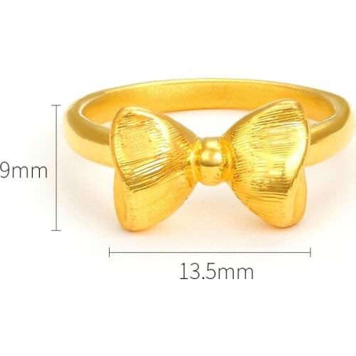 New Real 999 24K Yellow Gold Ring Women 3D Luck Brush-finished Bowknot Ring 1.6-1.8g US6-8