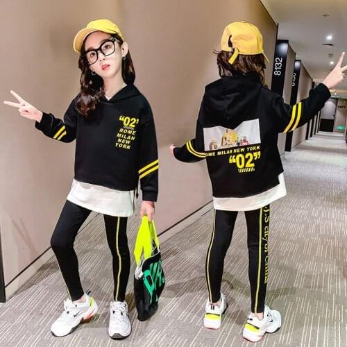 Clothes for Girls Suit Spring / Autumn Time Hooded Sweater + Leggings Two-piece Kids Girl Sports Sets Girls Ruffle Outfits