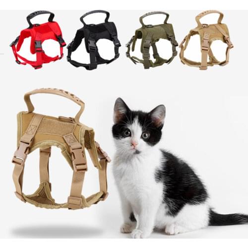 Military Tactical Cat Dog Harness Vest Collar Nylon 600D MOLLE Breathable Adjustable Chest Strap Training Walking Safety Puppy