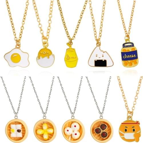 Cute Egg Cookies Milk Sushi Cakes Food Pendant Necklace Chain for Girls Best Friends Couple Necklaces Party Gift Jewelry Collar