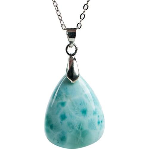 Genuine Natural larimar Stone Lady Teardrop Bead Crystal Fashion Jewelry Necklace Pendant 24*18*7mm