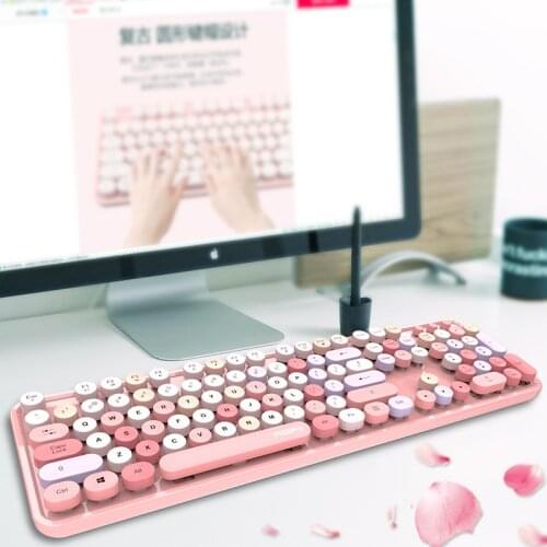 Portable 2.4GHz Wireless Keyboard and Mouse Sets Mixed Color Cute Keyboard Desktop Notebook Gift for Girls
