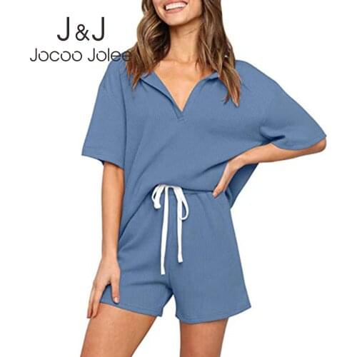 Casual V Neck Short Sleeve Loose Tops Lace Up Elastic Waist Shorts Suit Elegant Knit Tow Piece Sets Tracksuit Womens Outfits