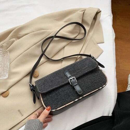 Hong Kong style retro bag 2021 spring new net red ladies underarm small square bag denim shoulder bag messenger bag