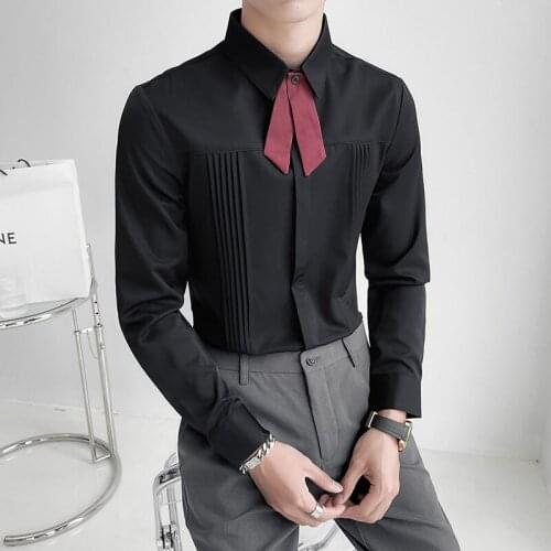 Mens Casual Shirt Autumn Long Sleeve Slim Dress Shirt Streetwear Social Party Tuxedo Chemise Homme Nightclub Bar Work Clothing